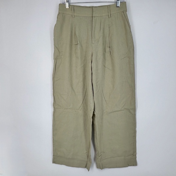 A New Day Womens 8 SHORT Trouser Pants Linen Blend Green Pleated Straight Leg - Picture 2 of 8